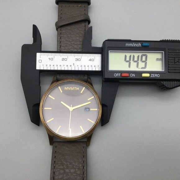 MVMT Classic Watch Men 45mm Gold Tone Date Gray Leather Band New Battery - Picture 11 of 15